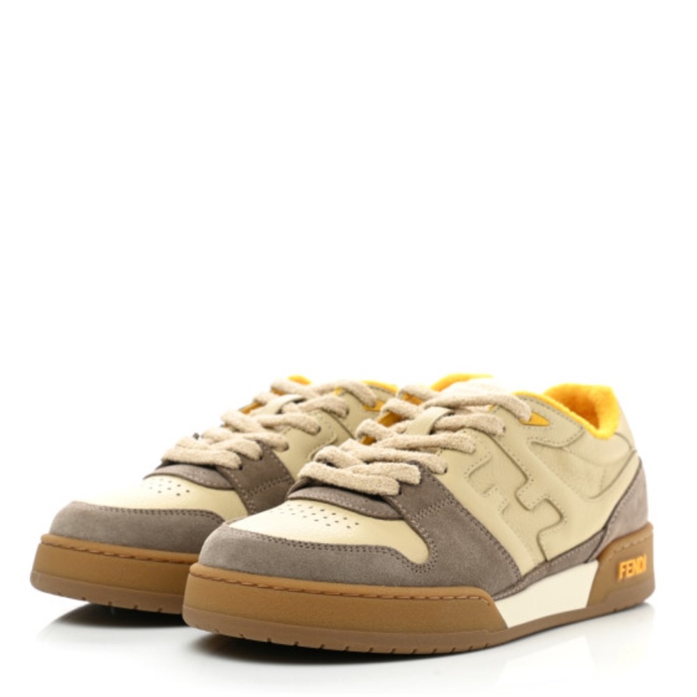 Calfskin Suede Fendi Match Low Top Sneakers 41 Dodo Straw Yellow size 7 size 37